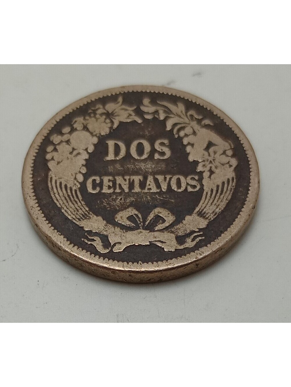 1863 Peru Republia Peruvian Dos Centavos Coin 2 Cents 25mm